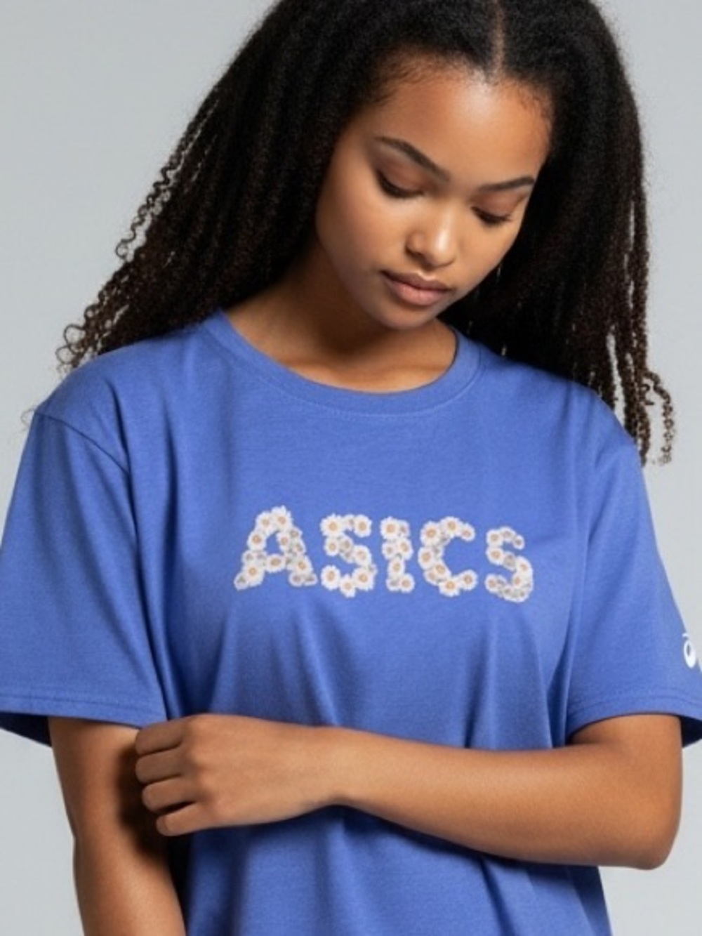 ASICS  Blue-Gray Floral Logo Cropped Tee
